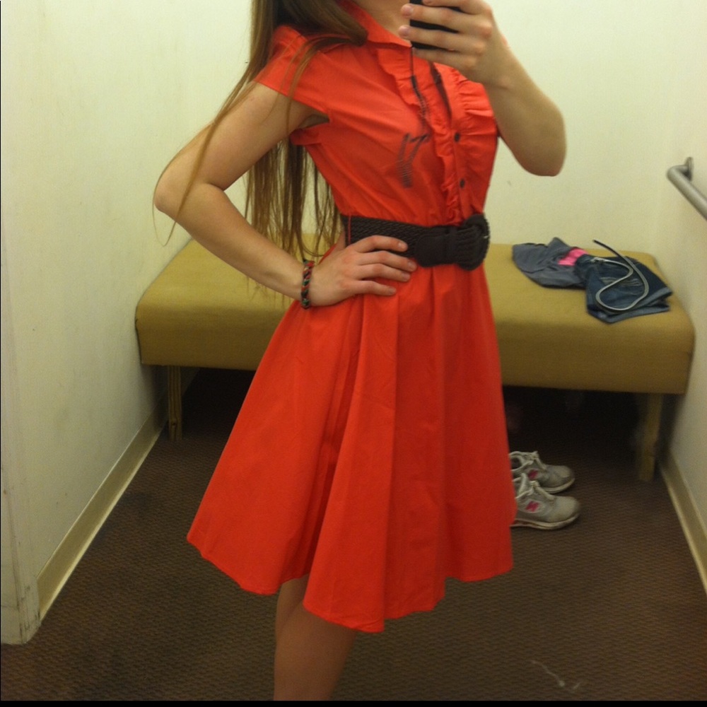 ISO Orange Dress with Ruffle Top Button Down ISO